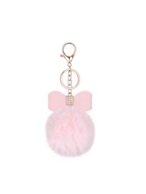 Pink Pom Pom Bow Keychain Charm